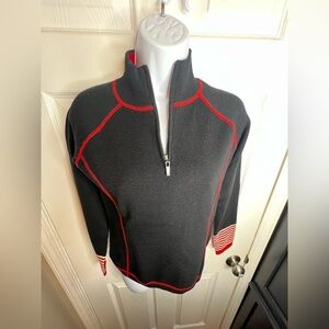 Neve Women’s Small 100% Wool Black Red Stripe 1/4 Zip Base Layer Ski Nordic S